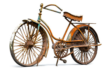 Fototapeta na wymiar A rusty bicycle isolated on white background - Generative AI