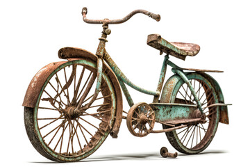 Fototapeta na wymiar A rusty bicycle isolated on white background - Generative AI