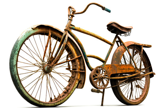 A rusty bicycle isolated on white background  - Generative AI