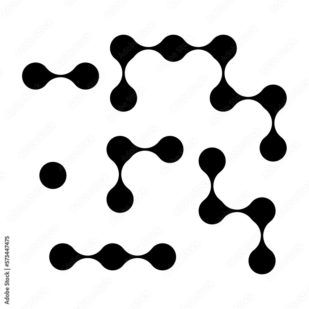 Poster metaball graph. black simple dot isolated on white background. circle shapes transition. symbol conn