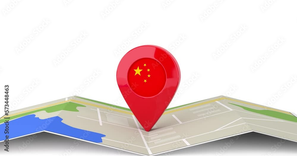 Poster 4k resolution video: china travel concept. cartoon target map pointer pin with china flag rotating o