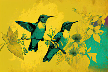 Hummingbirds on colorful background created with AI