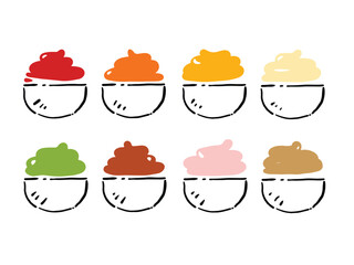 Set of sauces in a  bowl, Hand-drawn vector illustration.