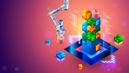 Children training of creating computer programs of games. Tech education of kids. Children's learning of programming, coding, AI, robototechnics, computer technology. Online science course banner.