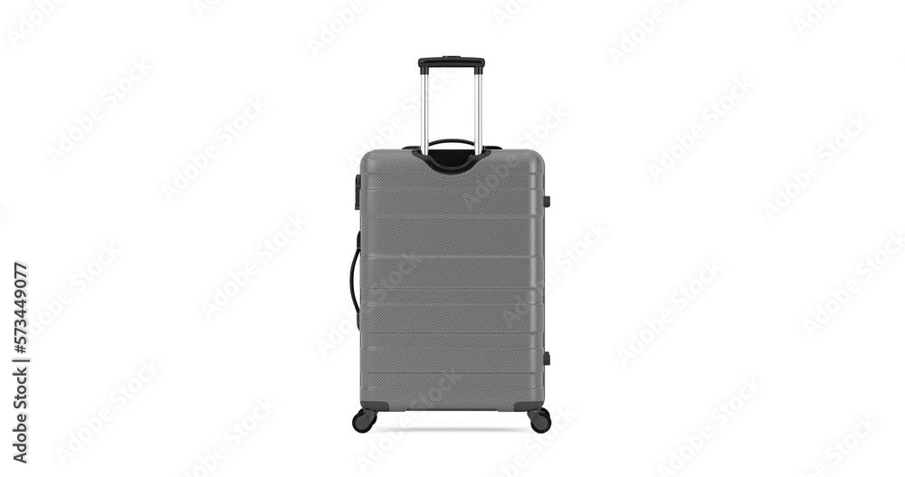 Poster 4k resolution video: travel concept. gray modern suitcase seamless looped rotating on a white backgr