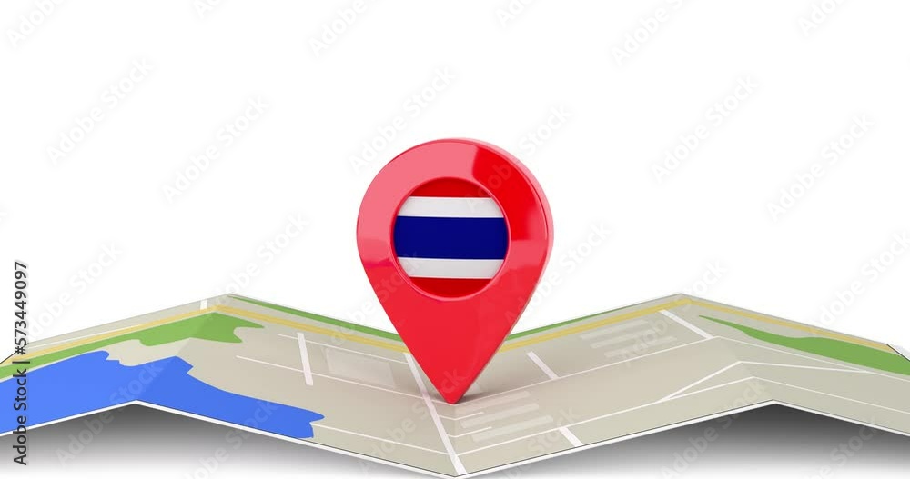Poster 4k resolution video: thailand travel concept. cartoon target map pointer pin with thailand flag rota