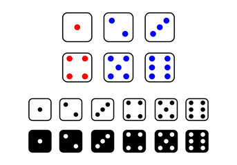 Set square face cube one two three four five six dot of game dice flat icon vector design.