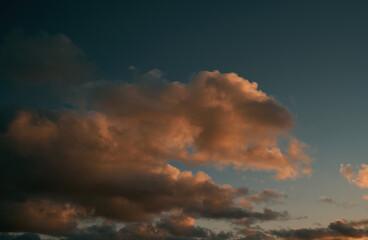 Colorful cloudy sky after rain with black clouds after rain, Sky. Natural background. Evening summer cloudscape