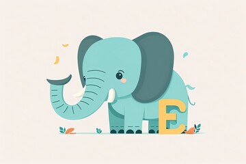 Elephant cute caracter and letter E logo. Generative Ai