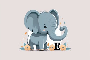 Elephant cute caracter and letter E logo. Generative Ai