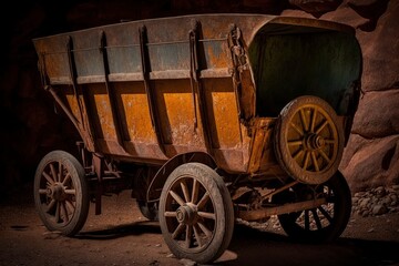 Fototapeta na wymiar illustration,an old rusty wagon in an underground mine,generative ai