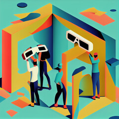 Metaverse technology virtual reality concept. Virtual Reality Device, Simulation, VR, Generative AI