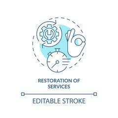 Restoration of services blue concept icon. Disaster recovery plan benefit abstract idea thin line illustration. Isolated outline drawing. Editable stroke. Arial, Myriad Pro-Bold fonts used