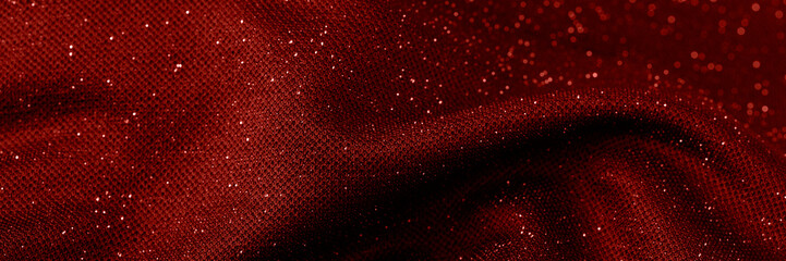 Abstract red fabric with with silver bokeh of shiny lurex for banner