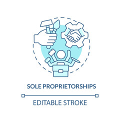 Sole proprietorships turquoise concept icon. Private small and medium business abstract idea thin line illustration. Isolated outline drawing. Editable stroke. Arial, Myriad Pro-Bold fonts used