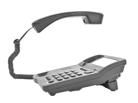 Concepts office phone with the handset lifted upwards. png transparent
