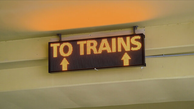 inscription at the train station TO TRAINS