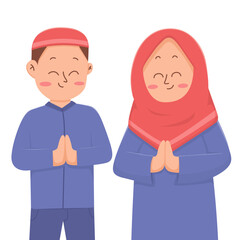 Obraz premium man and woman muslim illustration ramadhan kareem greeting