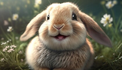 lapin heureux et souriant pour pâques, généré par IA
