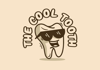 The tooth mascot character with smiling face wearing a glasses