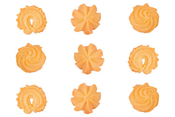 Set of danish butter cookies,homemade pastry cookies isolated on white background.