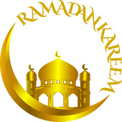 Ramadan Kareem with mosque icon symbol sign golden design transparent background