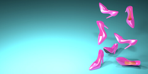 High-heel shoes dance ball invitation concept 3D render pink colorful