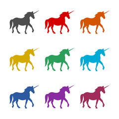 Obraz premium Unicorn silhouettes icon isolated on white background. Set icons colorful
