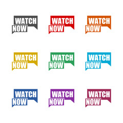 Watch now button icon isolated on white background. Set icons colorful