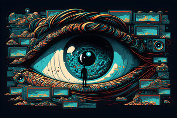 Propaganda big brother eye spying and brainwashing - Generative AI - obrazy, fototapety, plakaty