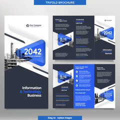 Business Brochure Template in Tri Fold Layout. Corporate Design Leaflet with replacable image.
