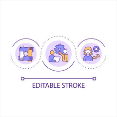 Providing DEI strategy in workplace loop concept icon. Human resources diversity support abstract idea thin line illustration. Isolated outline drawing. Editable stroke. Arial font used