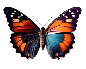 Very beautiful blue orange butterfly with spread wings isolated on a transparent background.
