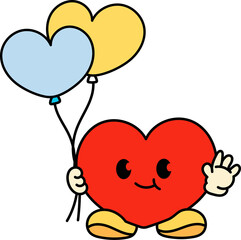 Heart balloon 70s groovy vector