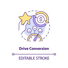 Drive conversion concept icon. Digital marketing gamification pros abstract idea thin line illustration. Isolated outline drawing. Editable stroke. Arial, Myriad Pro-Bold fonts used