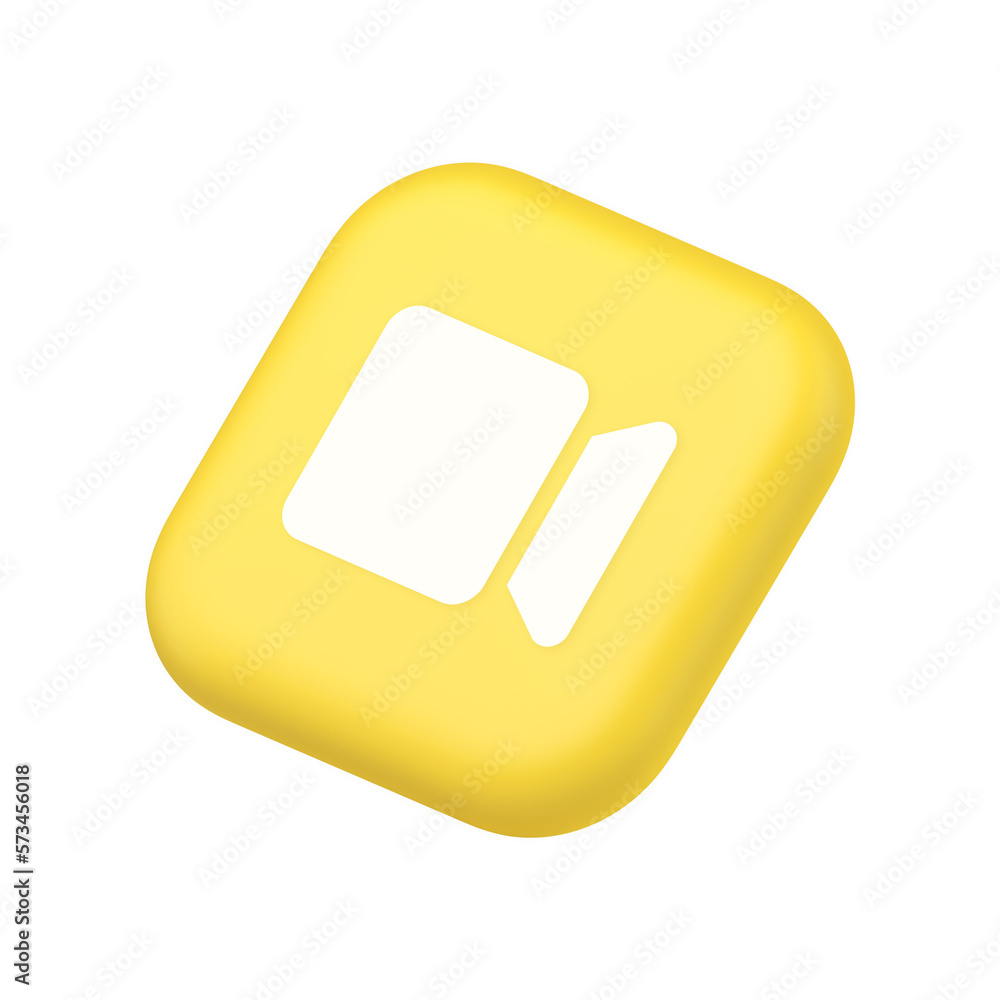 Poster camera photo video shooting multimedia content creation yellow button symbol website icon 3d renderi