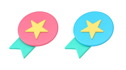 Award medal win achievement first place badge with star ribbon 3d icon set realistic vector