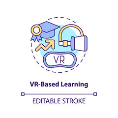 VR based learning concept icon. Education technology. Gamification trend abstract idea thin line illustration. Isolated outline drawing. Editable stroke. Arial, Myriad Pro-Bold fonts used