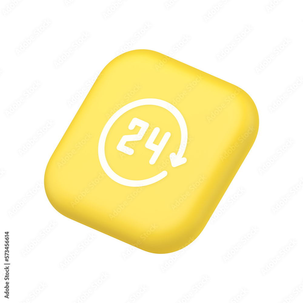 Poster 24 hours circle arrow button always available assistance service symbol website icon 3d rendering