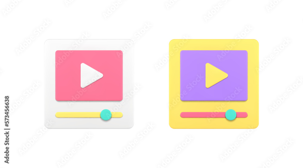 Poster video cinema multimedia content broadcasting play button application service 3d icon set vector