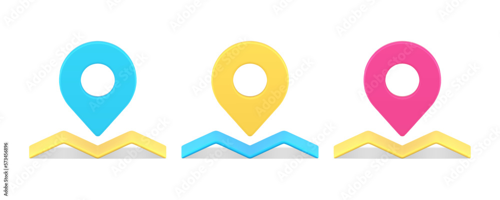 Poster map pin paper cartography location pointer correct distance check 3d icon set realistic vector