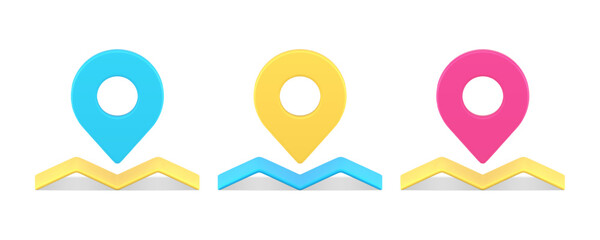 Map pin paper cartography location pointer correct distance check 3d icon set realistic vector
