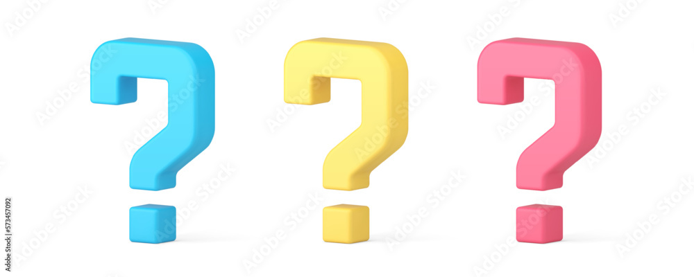 Poster faq question mark isometric 3d icon help assistance confusion message character set realistic vector