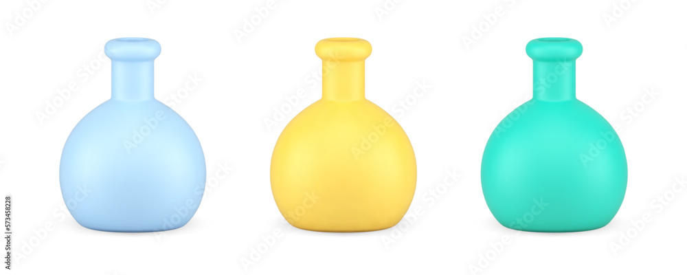 Poster beaker flask for chemical searching science laboratory analysis 3d icon set realistic vector