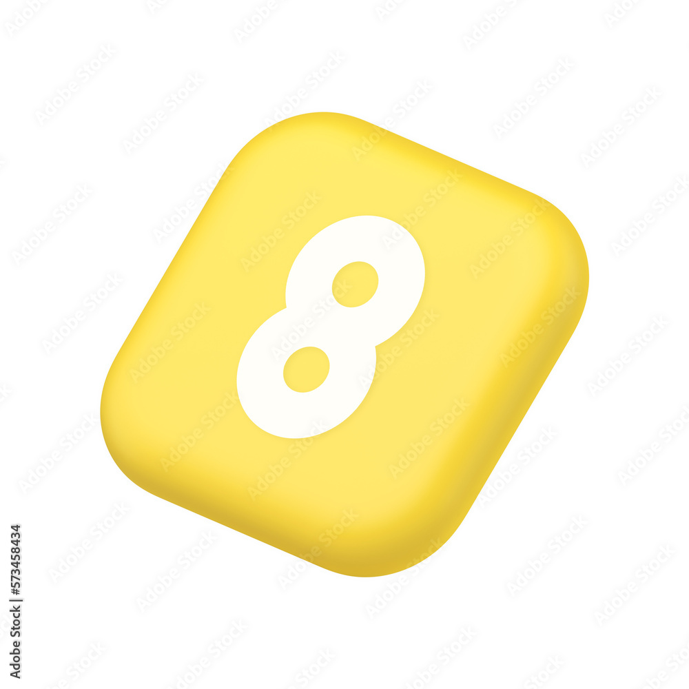 Poster eight number yellow button mathematic counting calculator web symbol website icon 3d rendering