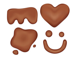 Set of Chocolate, brown liquid, cocoa, Various shapes, Vector illustration isolated on a white background.