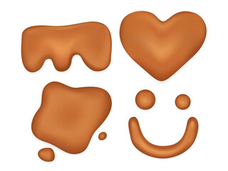 Set of caramel, brown liquid, Toffee candy, Various shapes and Vector illustration isolated on a white background.