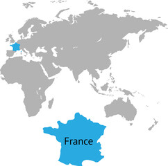 Obraz premium France marked by blue in grey World political map. Vector illustration.