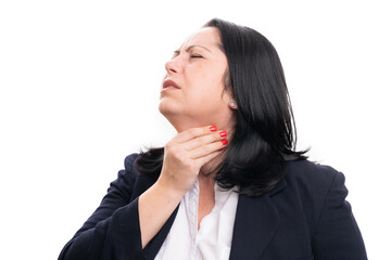 Entrepreneur female having sore throat with copyspace