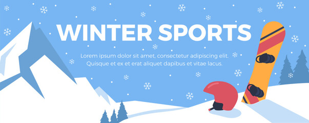 Website banner template about winter sports flat style, vector illustration